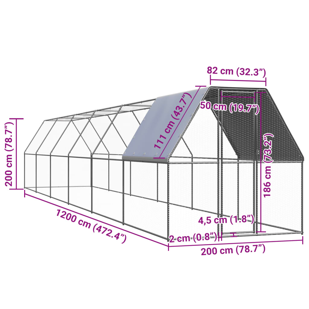 Kippenhok 2x12x2 m gegalvaniseerd staal