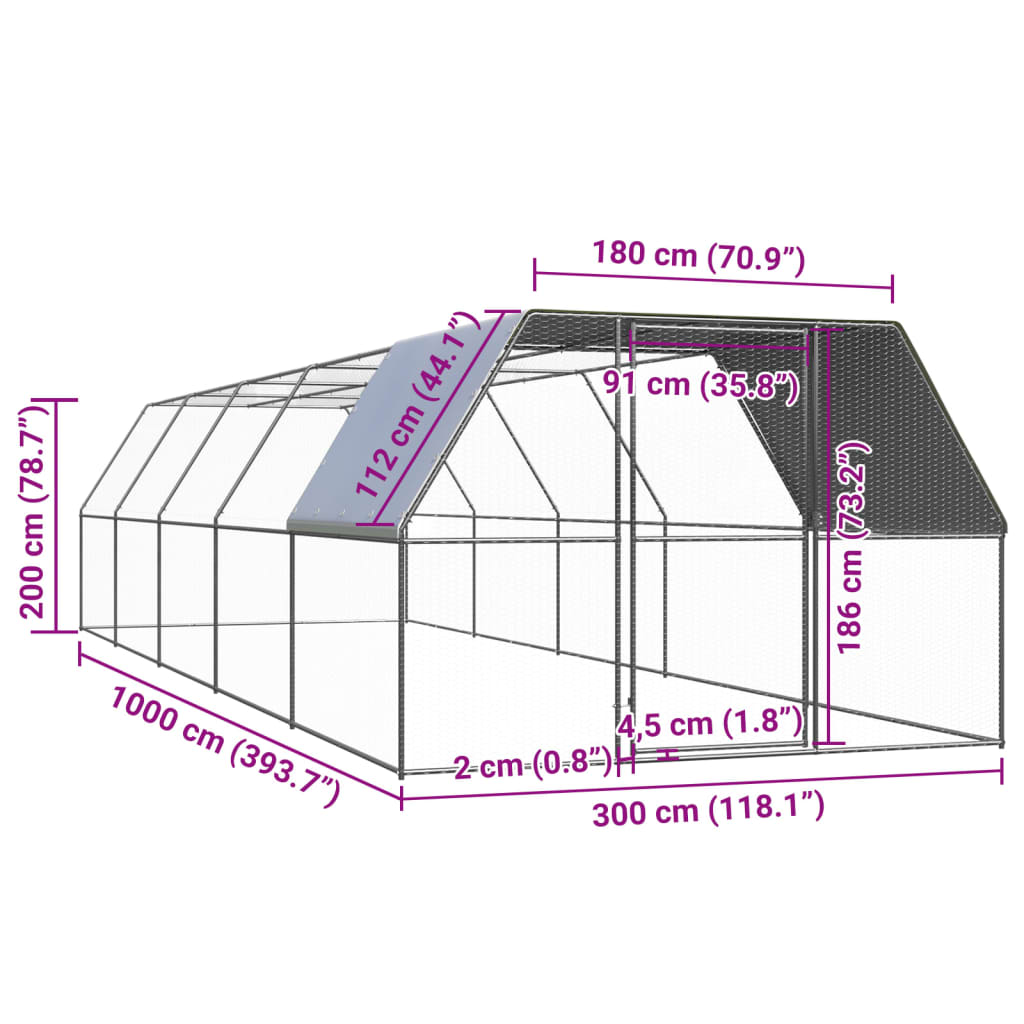 Kippenhok 3x10x2 m gegalvaniseerd staal