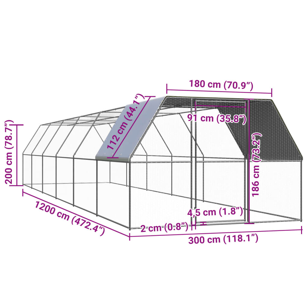 Kippenhok 3x12x2 m gegalvaniseerd staal