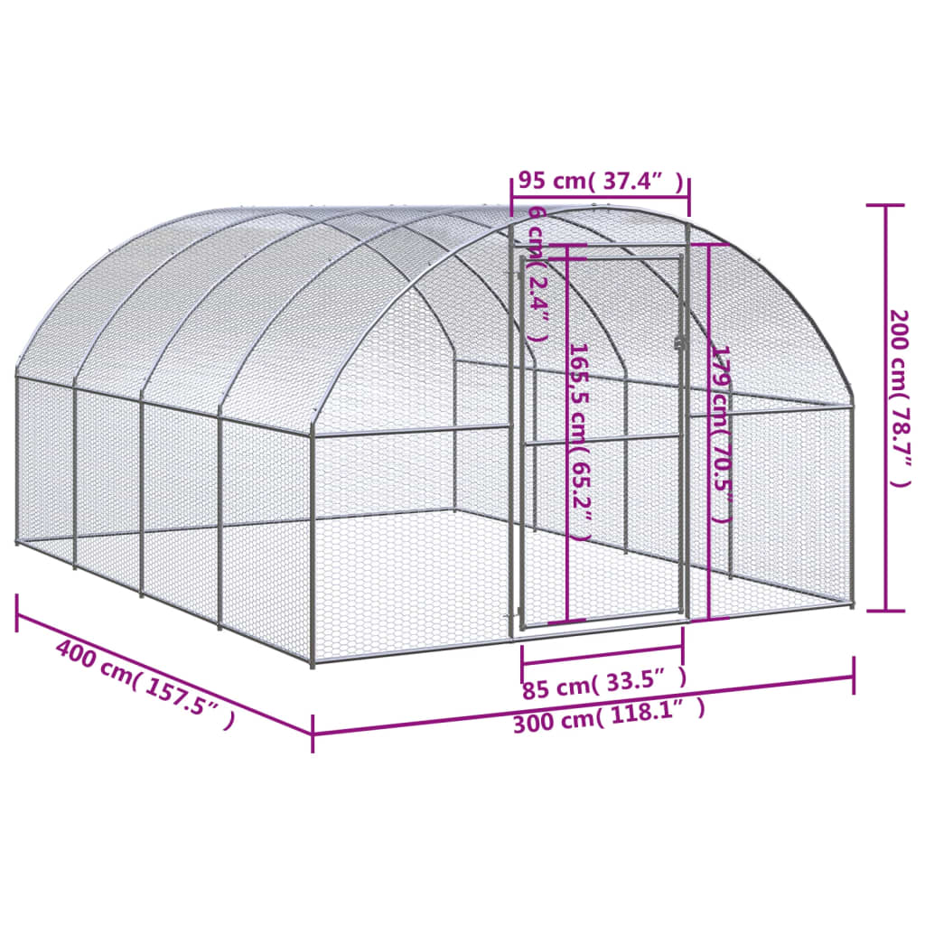 Kippenren 3x4x2 m gegalvaniseerd staal