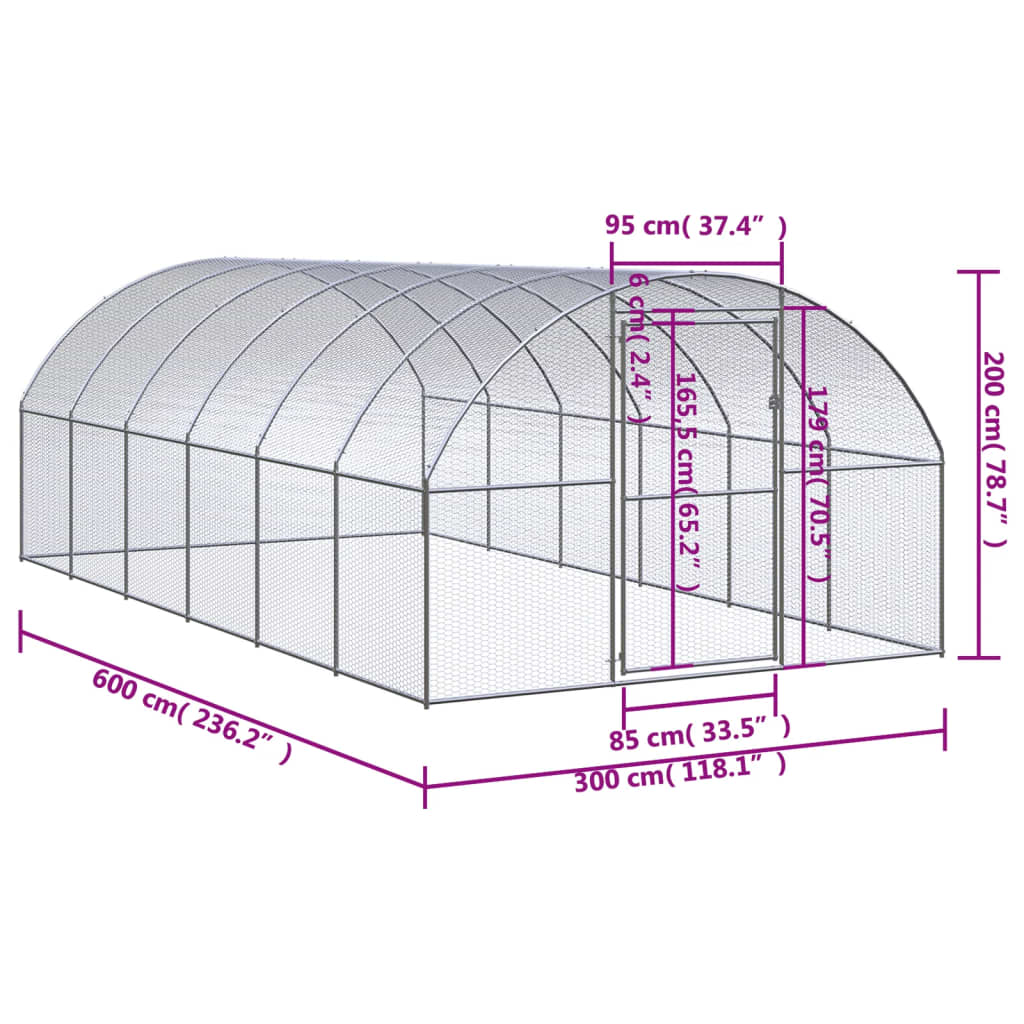 Kippenren 3x6x2 m gegalvaniseerd staal