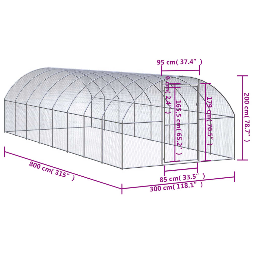 Kippenren 3x8x2 m gegalvaniseerd staal