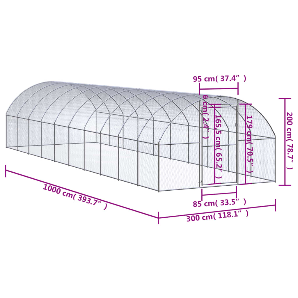 Kippenren 3x10x2 m gegalvaniseerd staal