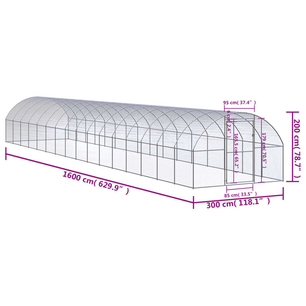 Kippenren 3x16x2 m gegalvaniseerd staal