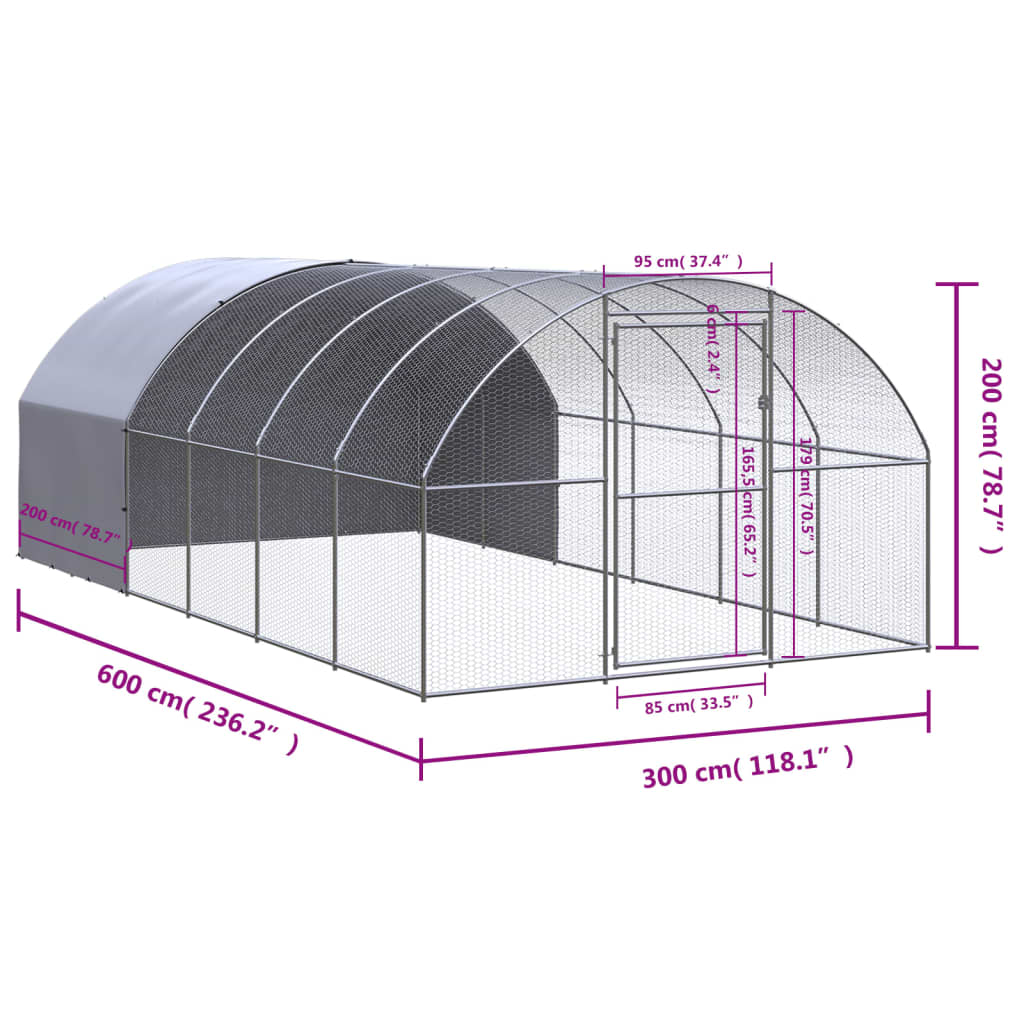 Kippenren 3x6x2 m gegalvaniseerd staal