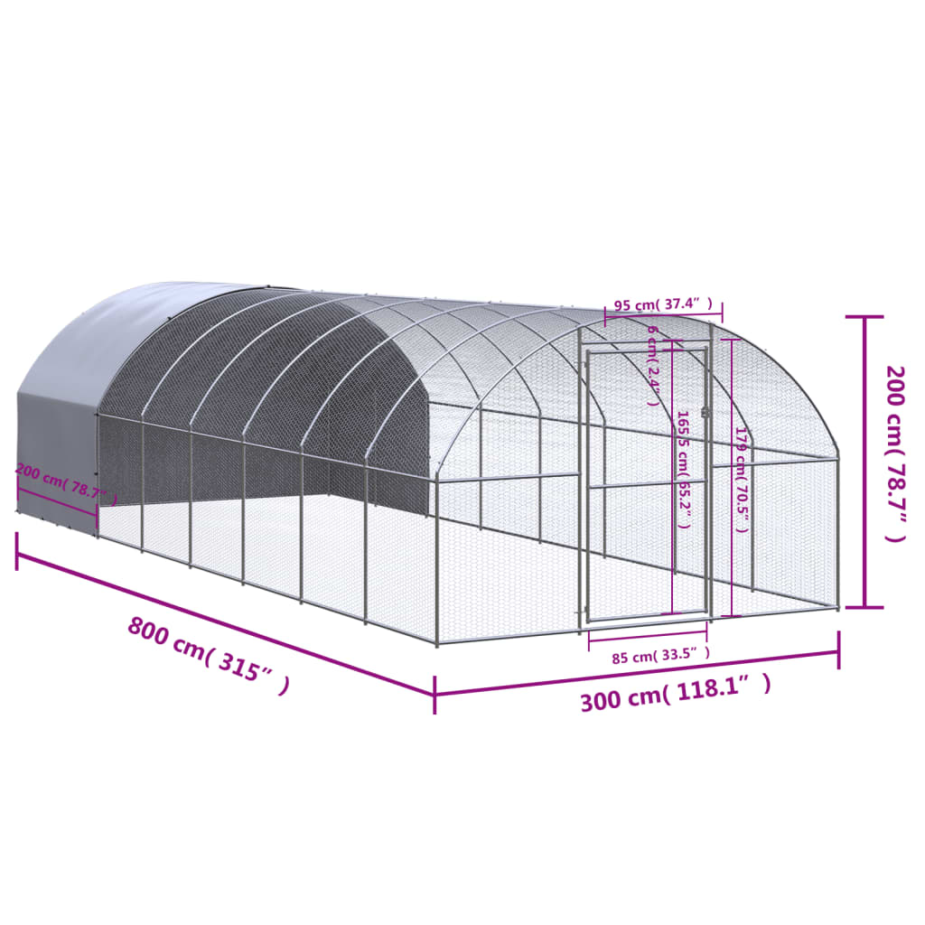 Kippenren 3x8x2 m gegalvaniseerd staal