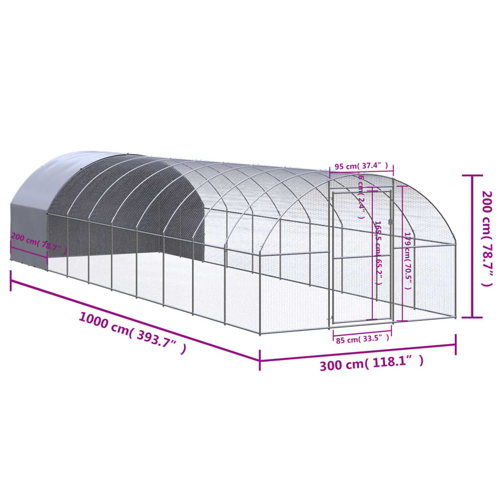 Kippenren 3x10x2 m gegalvaniseerd staal