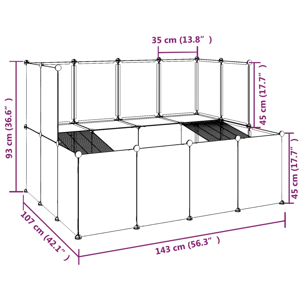 Dierenhok klein 143x107x93 polypropeen en staal zwart