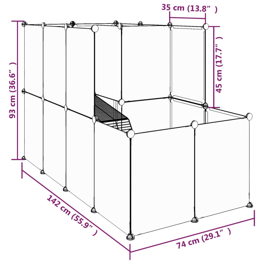 Dierenhok klein 142x74x93 cm polypropeen en staal transparant