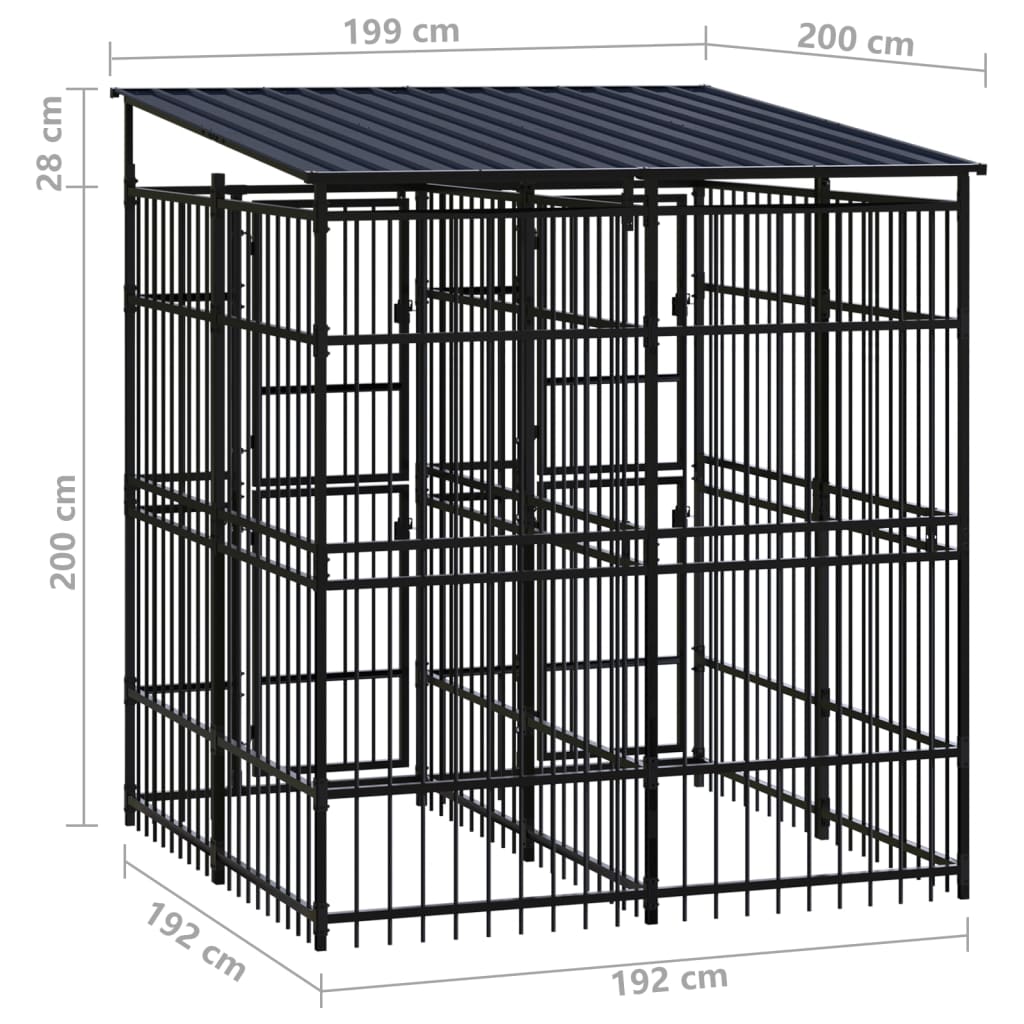 Hondenkennel met dak 3,69 m² staal