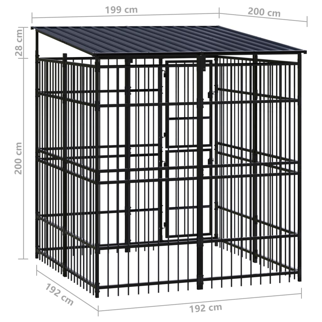 Hondenkennel met dak 3,69 m² staal