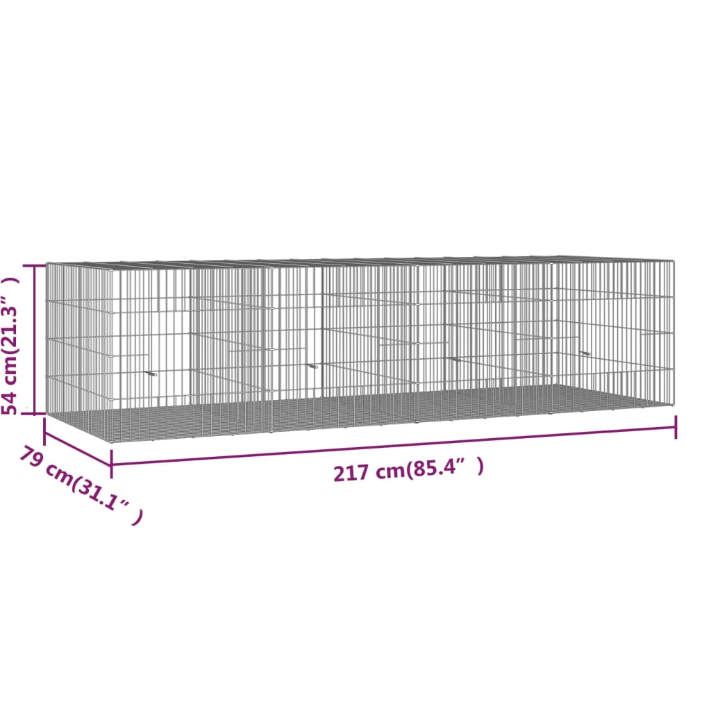 Konijnenkooi met 4 panelen 217x79x54 cm gegalvaniseerd ijzer