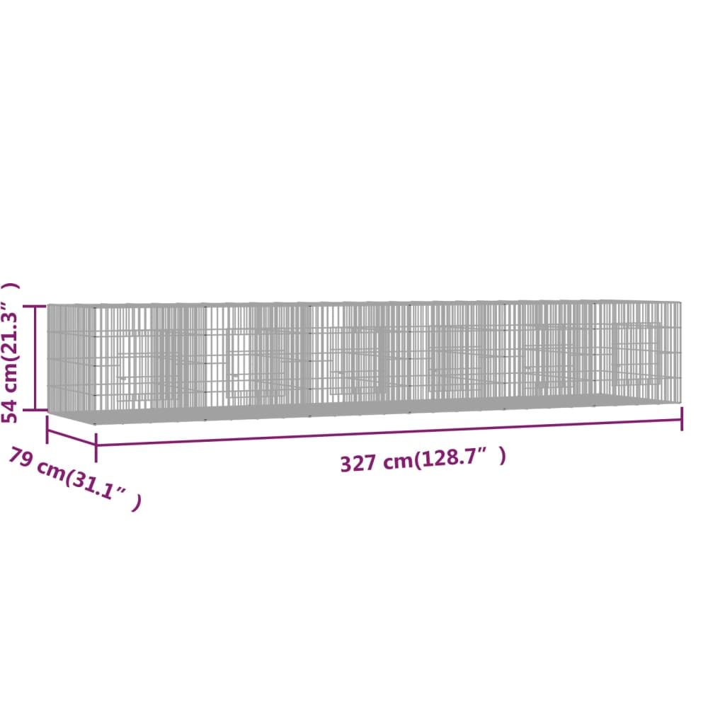 Konijnenkooi met 6 panelen 327x79x54 cm gegalvaniseerd ijzer