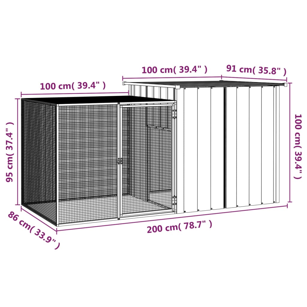 Kippenhok 200x91x100 cm gegalvaniseerd staal antracietkleurig