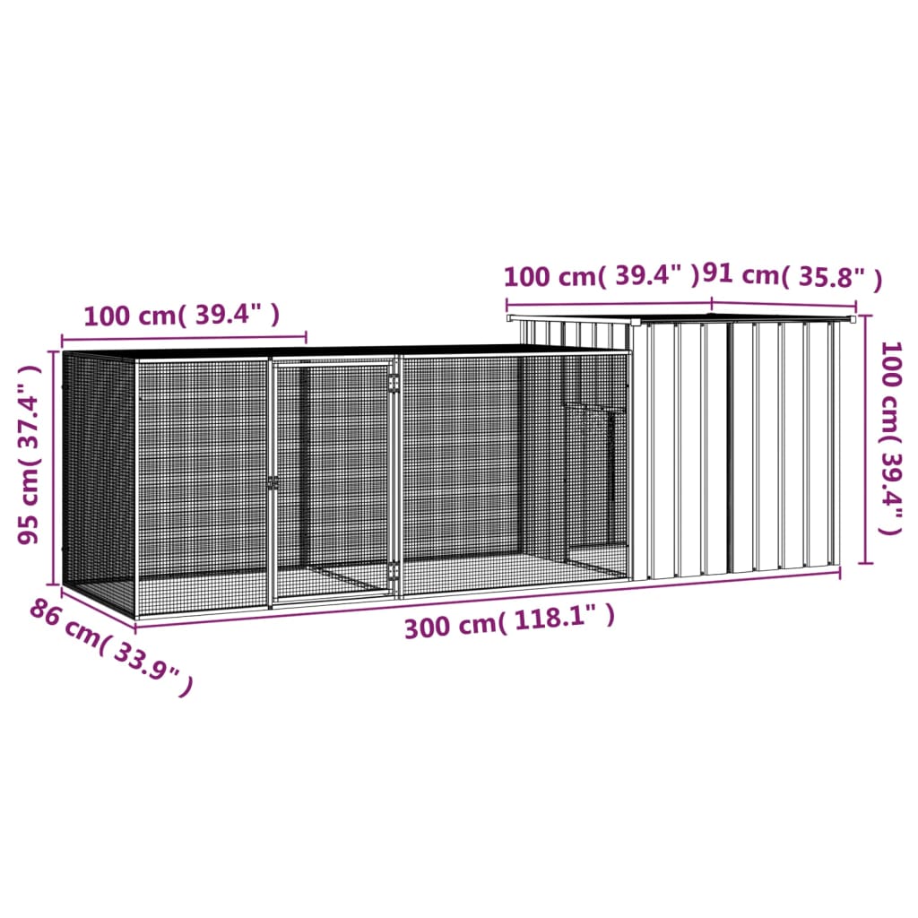 Kippenhok 300x91x100 cm gegalvaniseerd staal antracietkleurig