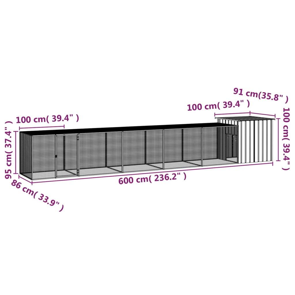 Kippenhok 600x91x100 cm gegalvaniseerd staal antracietkleurig