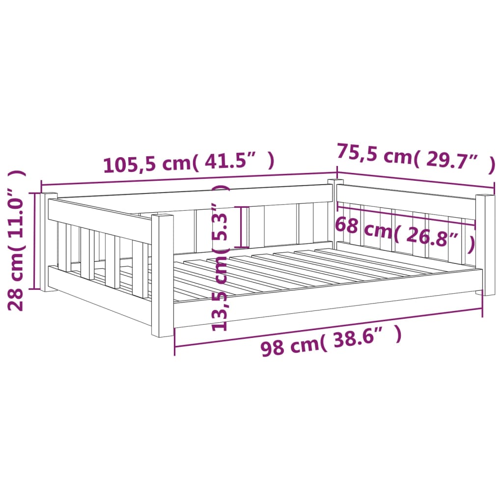 Hondenmand 105,5x75,5x28 cm massief grenenhout zwart