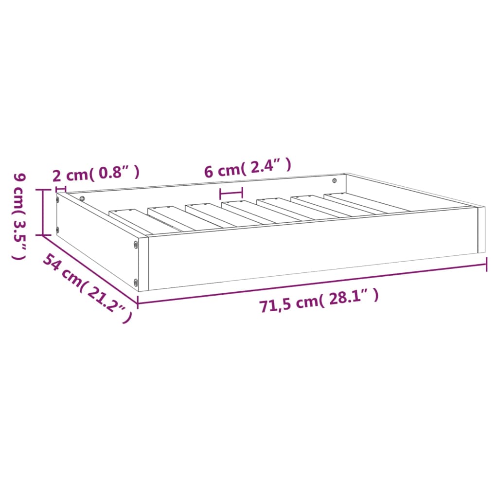 Hondenmand 71,5x54x9 cm massief grenenhout honingbruin