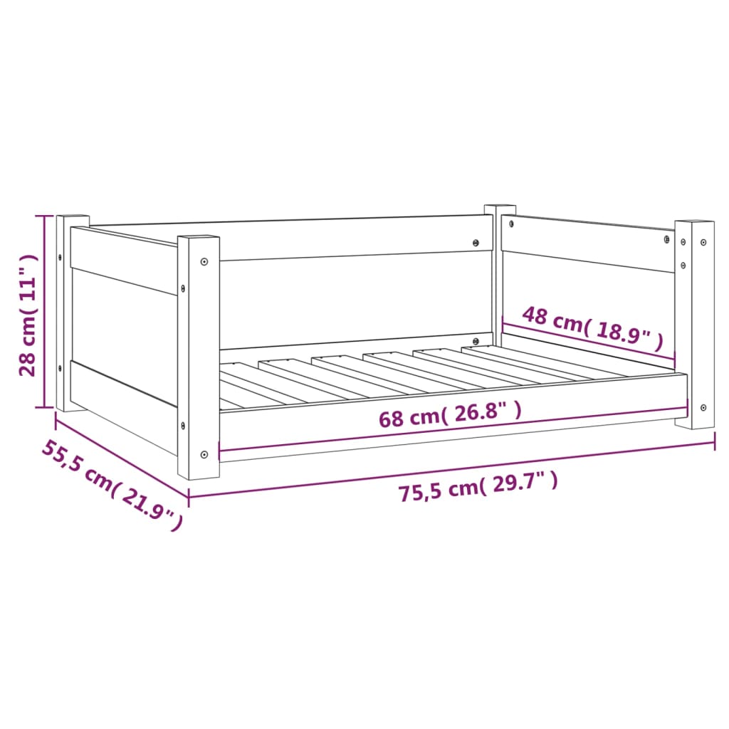 Hondenmand 75,5x55,5x28 cm massief grenenhout