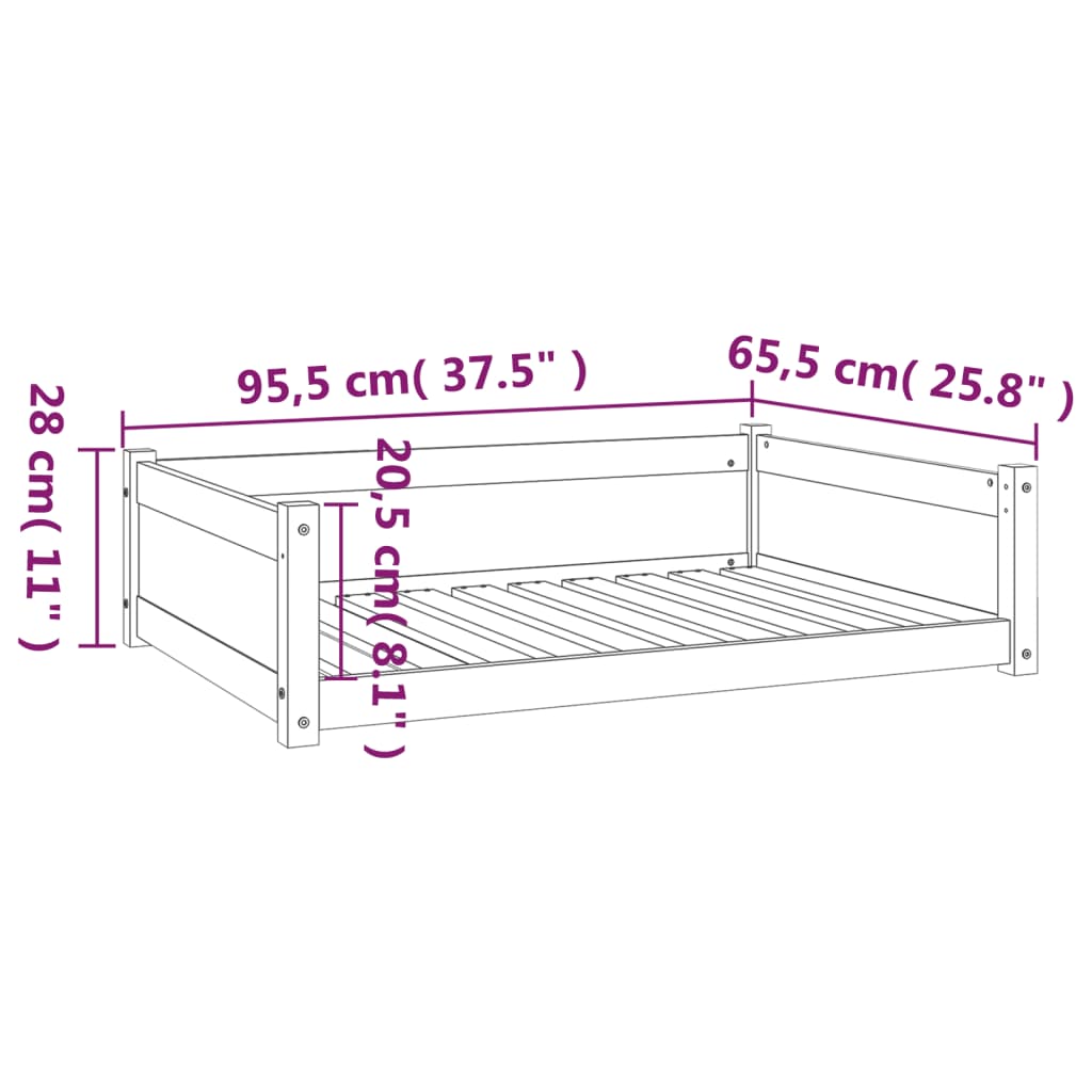 Hondenmand 95,5x65,5x28 cm massief grenenhout honingbruin