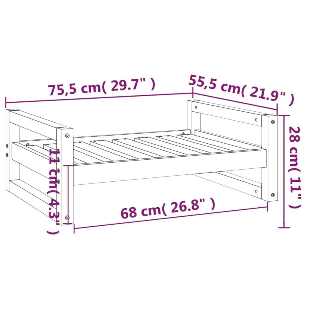 Hondenmand 75,5x55,5x28 cm massief grenenhout honingbruin