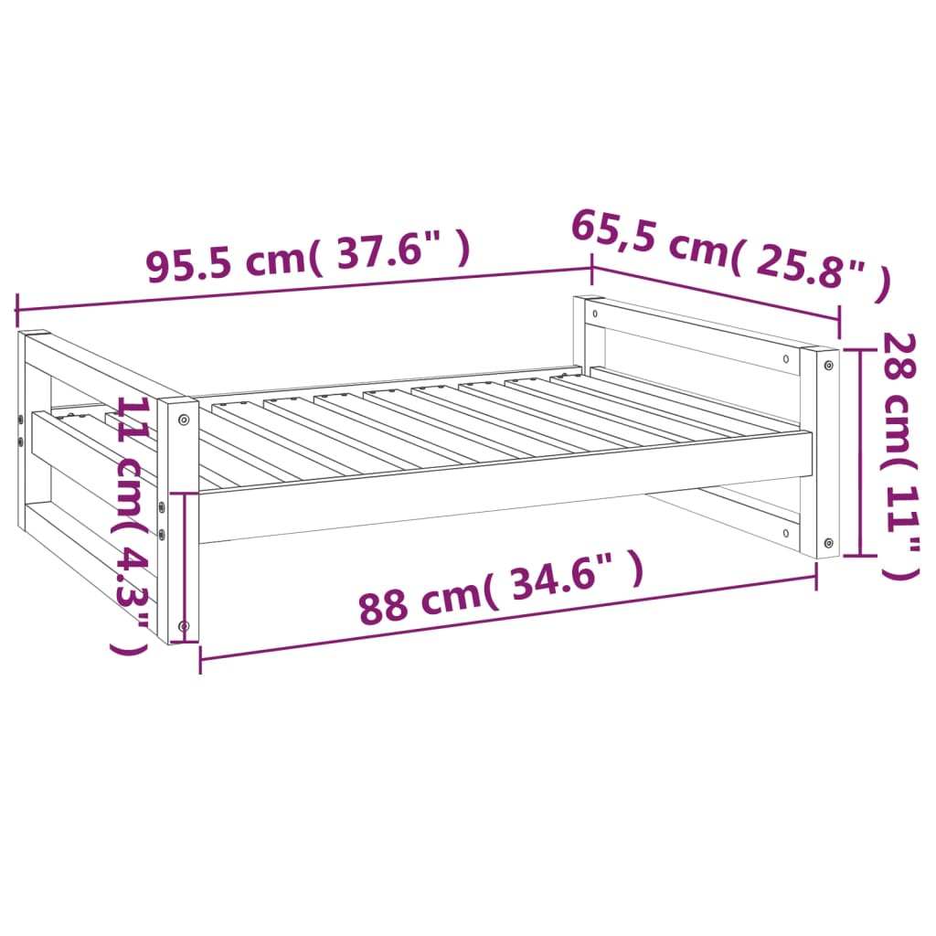 Hondenmand 95,5x65,5x28 cm massief grenenhout wit