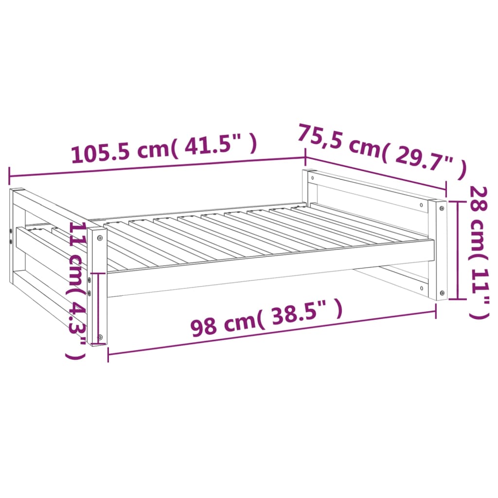 Hondenmand 105,5x75,5x28 cm massief grenenhout