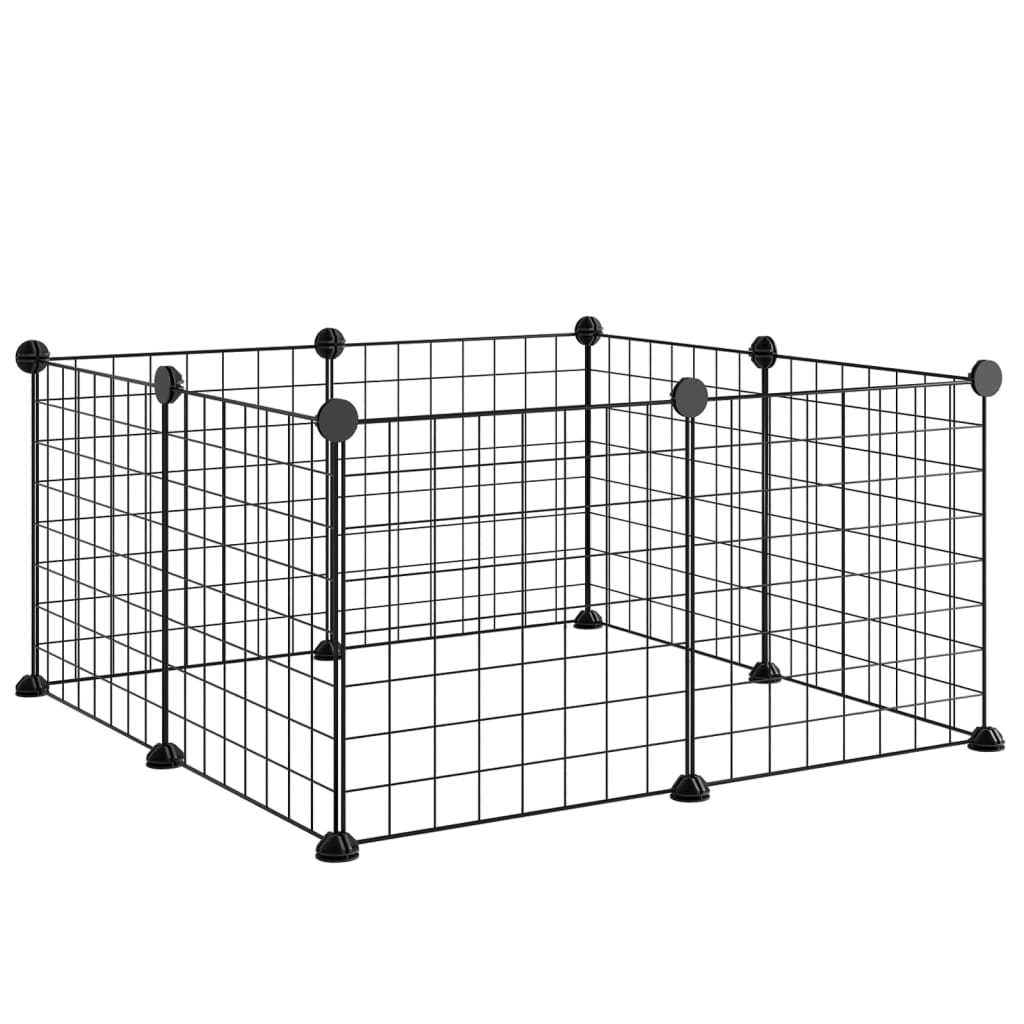 Huisdierenkooi met 8 panelen 35x35 cm staal zwart