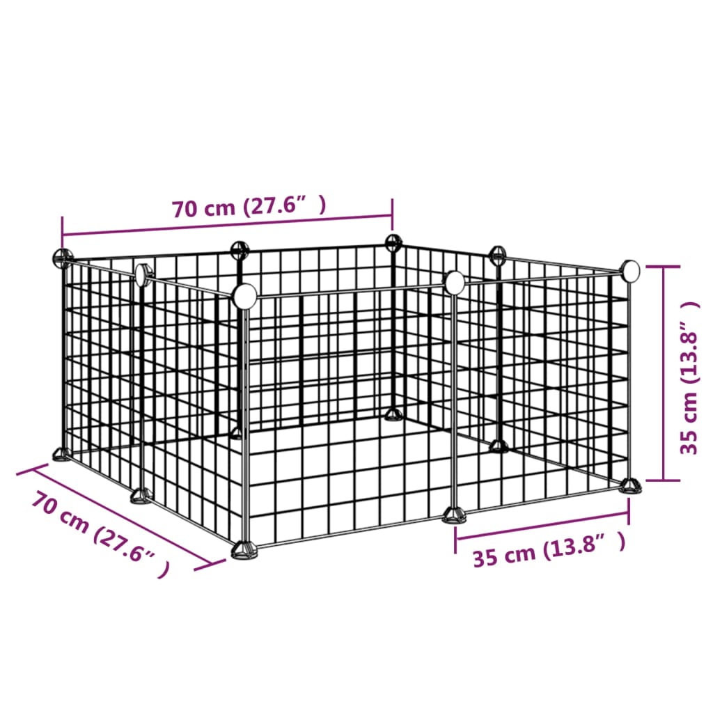 Huisdierenkooi met 8 panelen 35x35 cm staal zwart