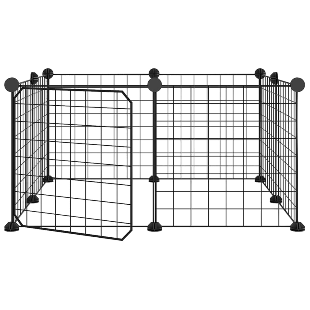 Huisdierenkooi met deur 8 panelen 35x35 cm staal zwart