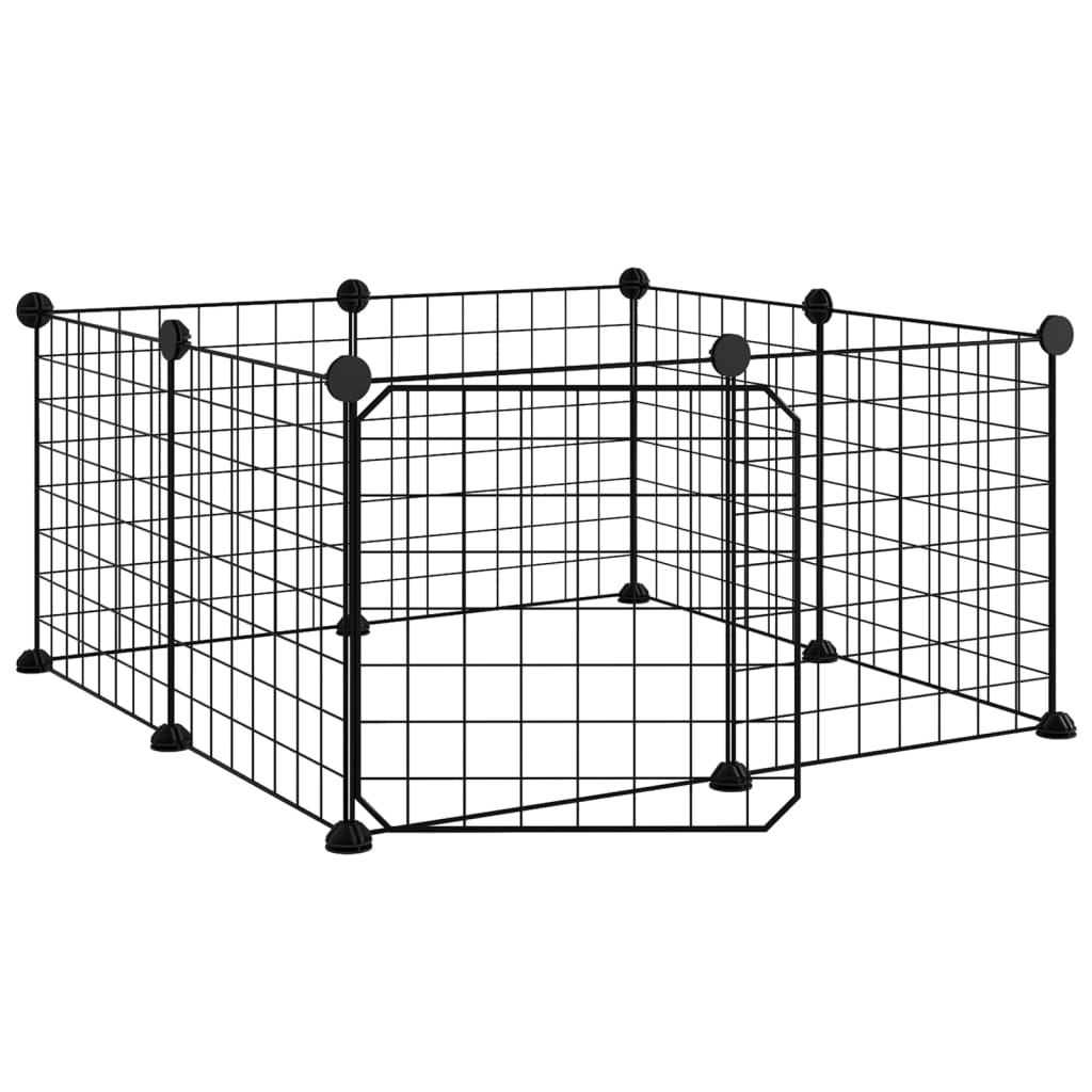 Huisdierenkooi met deur 8 panelen 35x35 cm staal zwart