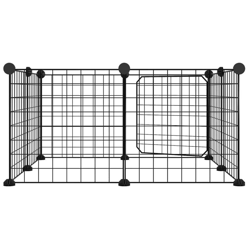 Huisdierenkooi met deur 8 panelen 35x35 cm staal zwart