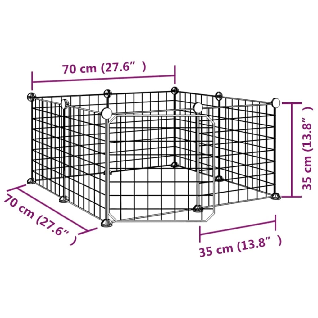 Huisdierenkooi met deur 8 panelen 35x35 cm staal zwart