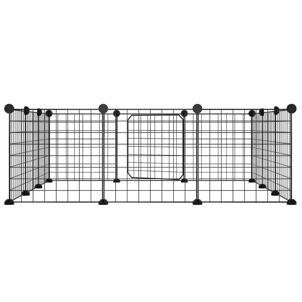 Huisdierenkooi met deur 12 panelen 35x35 cm staal zwart