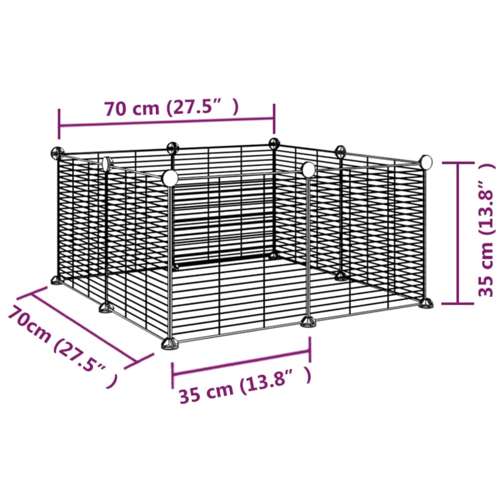 Huisdierenkooi met 8 panelen 35x35 cm staal zwart