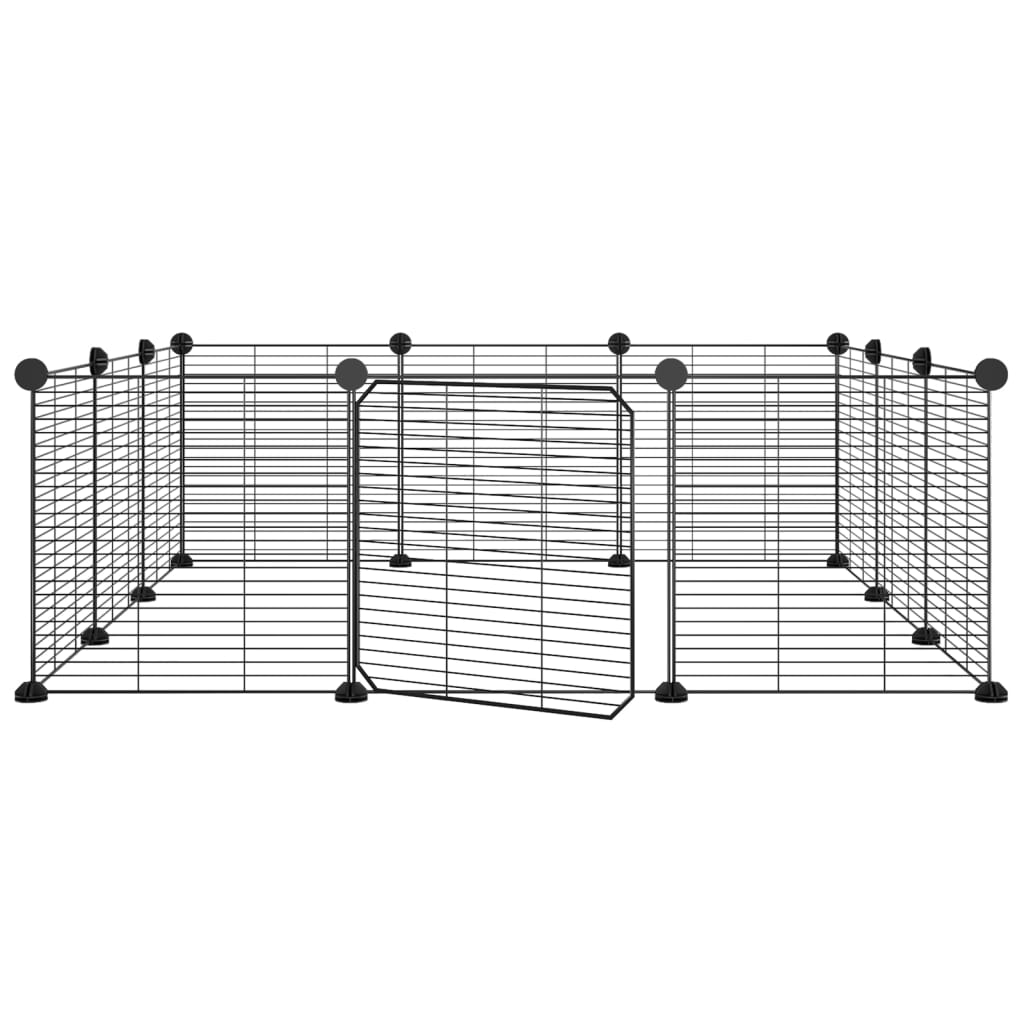 Huisdierenkooi met deur 12 panelen 35x35 cm staal zwart