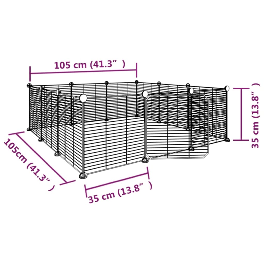 Huisdierenkooi met deur 12 panelen 35x35 cm staal zwart