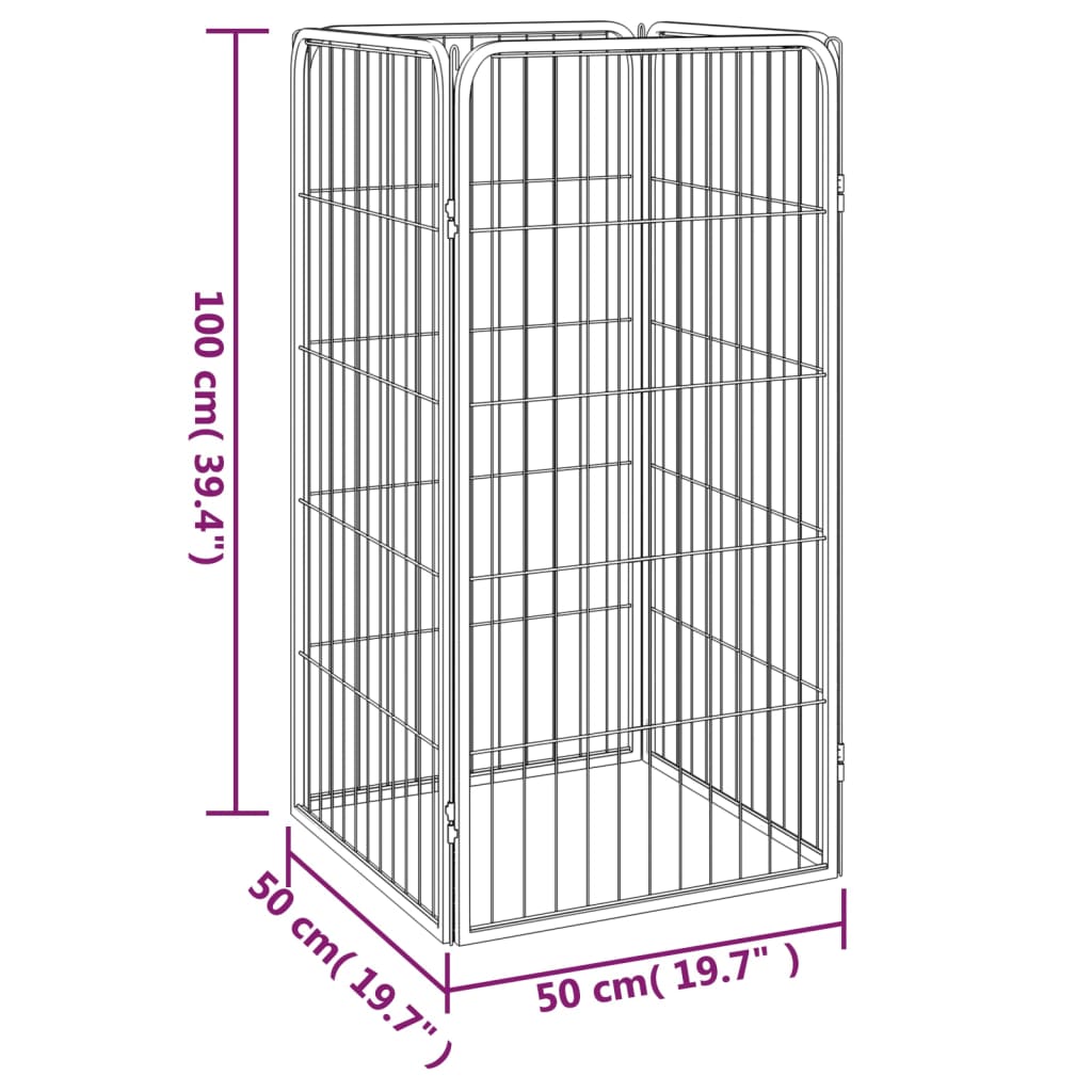 Hondenkennel 4 panelen 50 x 100 cm gepoedercoat staal zwart