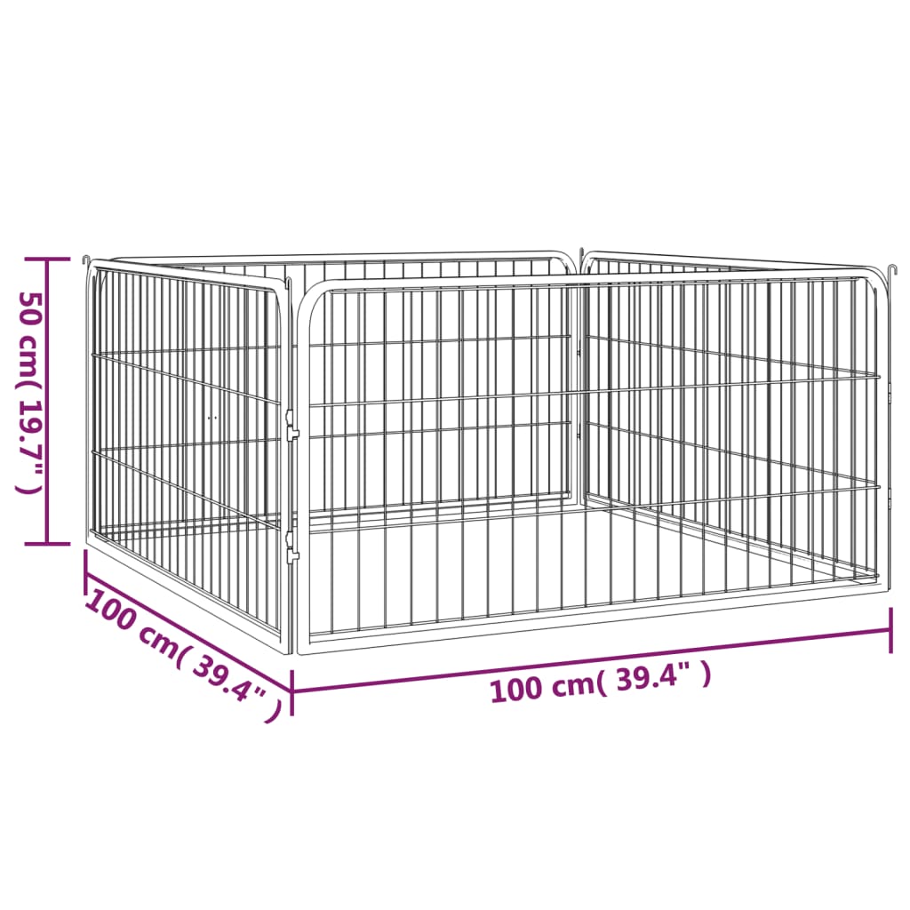 Hondenkennel 4 panelen 100x50 cm gepoedercoat staal zwart