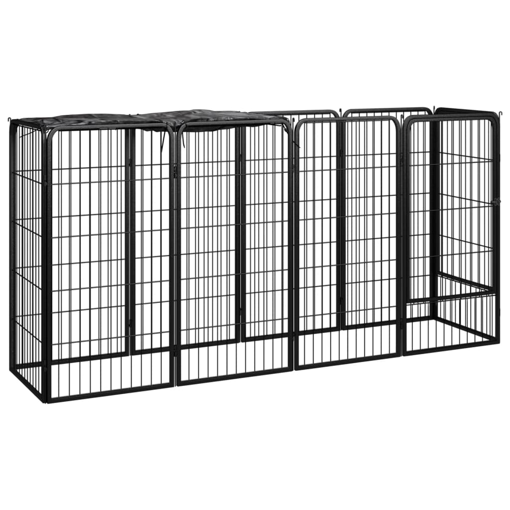 Hondenkennel 10 panelen 50 x 100 cm gepoedercoat staal zwart