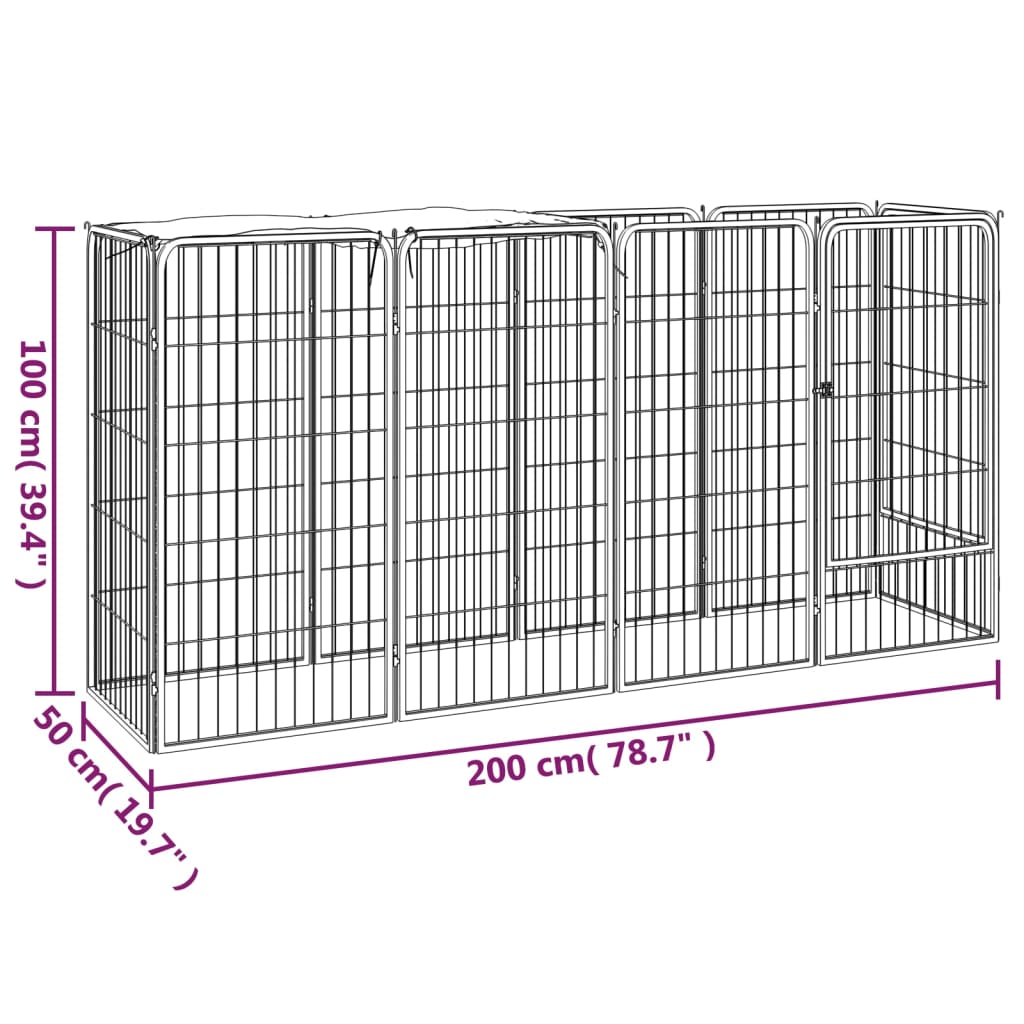 Hondenkennel 10 panelen 50 x 100 cm gepoedercoat staal zwart