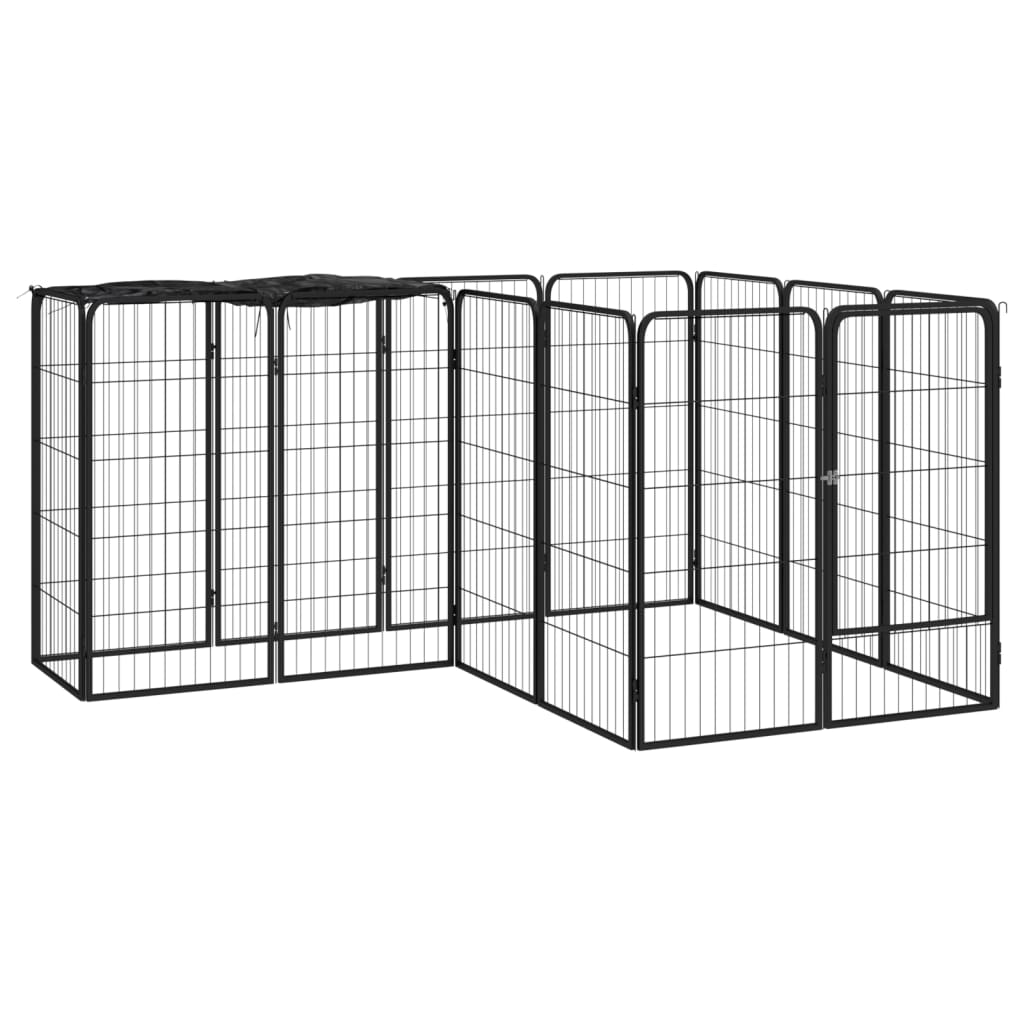 Hondenkennel 14 panelen 50 x 100 cm gepoedercoat staal zwart