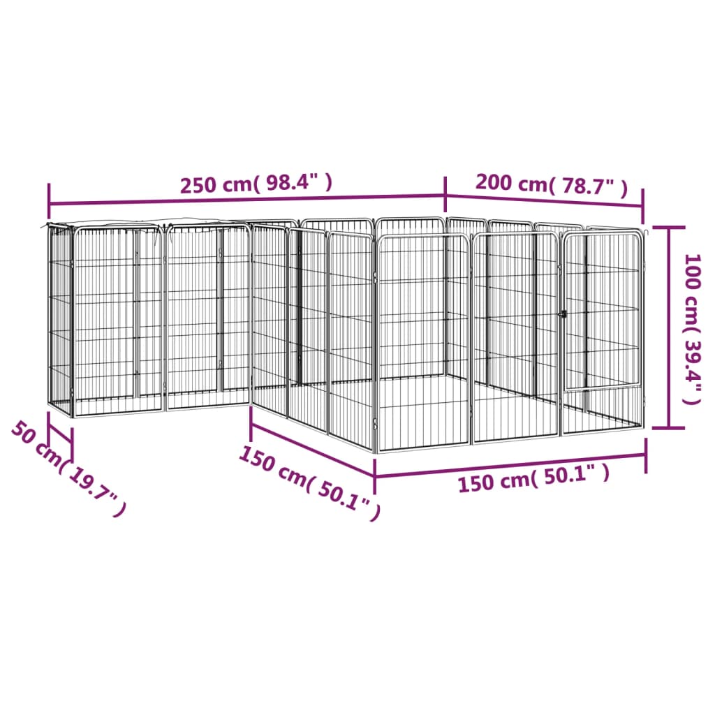 Hondenkennel 18 panelen 50 x 100 cm gepoedercoat staal zwart