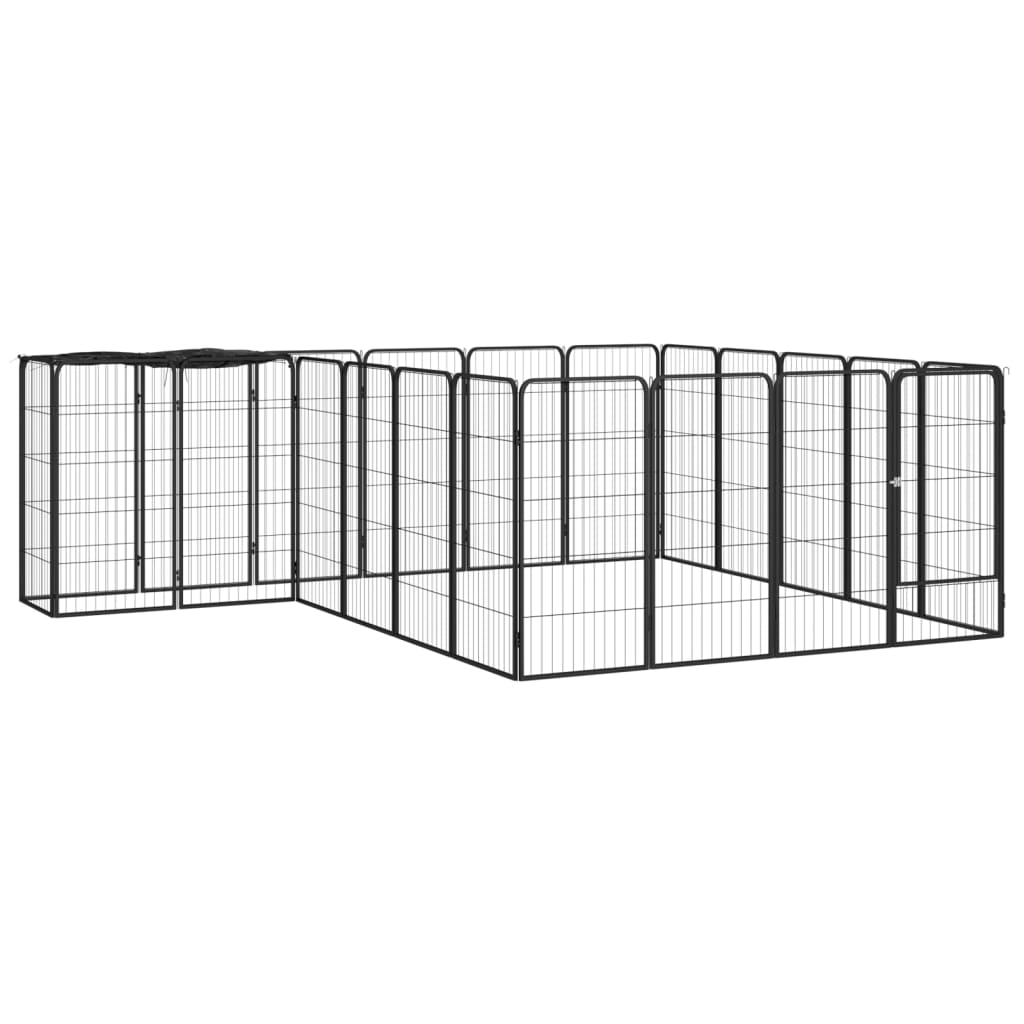 Hondenkennel 22 panelen 50x100 cm gepoedercoat staal zwart