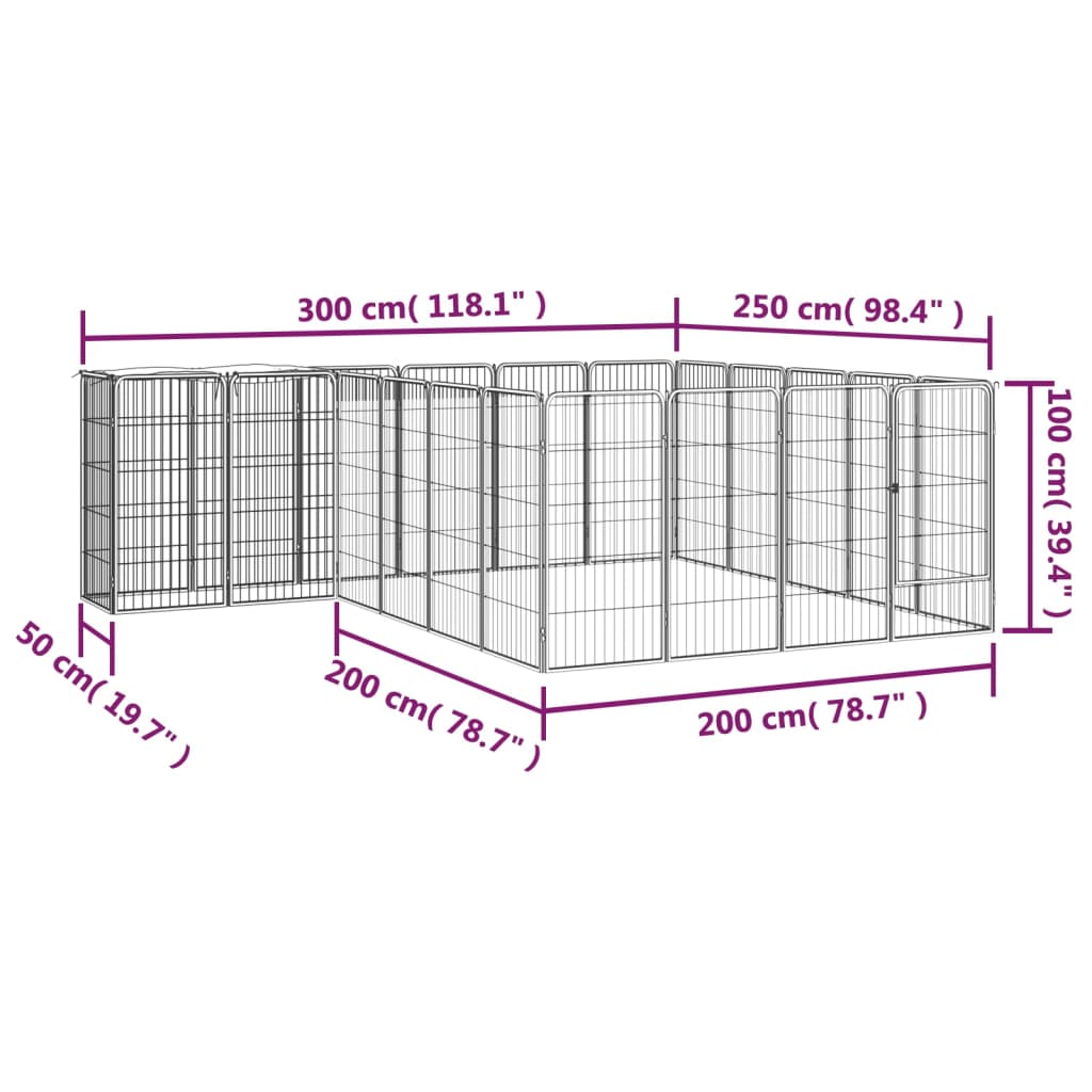 Hondenkennel 22 panelen 50x100 cm gepoedercoat staal zwart