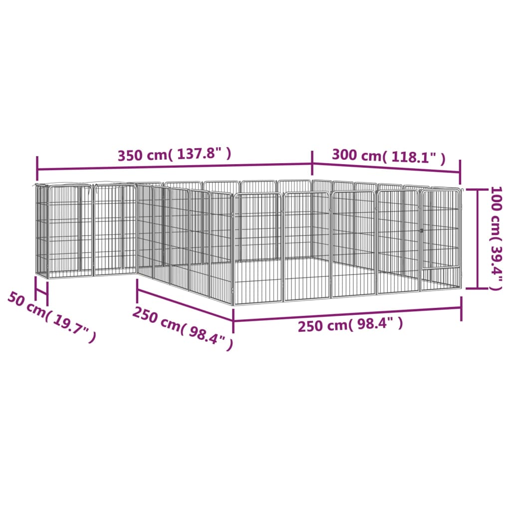 Hondenkennel 26 panelen 50x100 cm gepoedercoat staal zwart