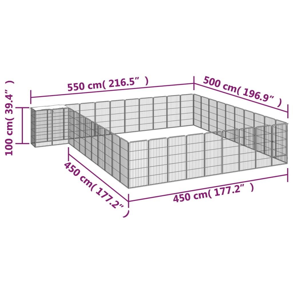 Hondenkennel 42 panelen 50x100 cm gepoedercoat staal zwart