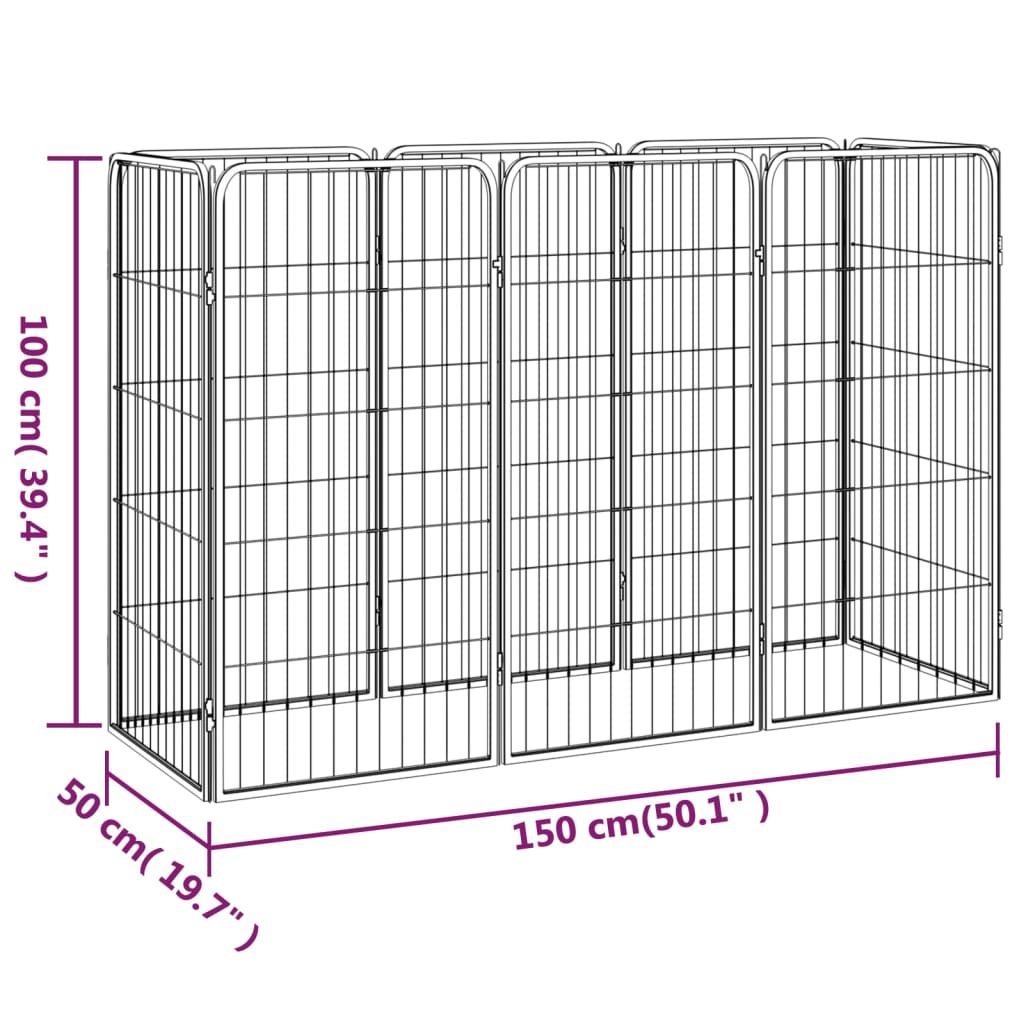 Hondenkennel 8 panelen 50x100 cm gepoedercoat staal zwart