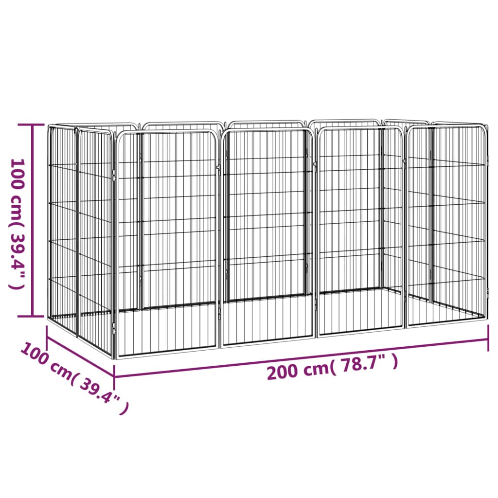 Hondenkennel 12 panelen 50 x 100 cm gepoedercoat staal zwart