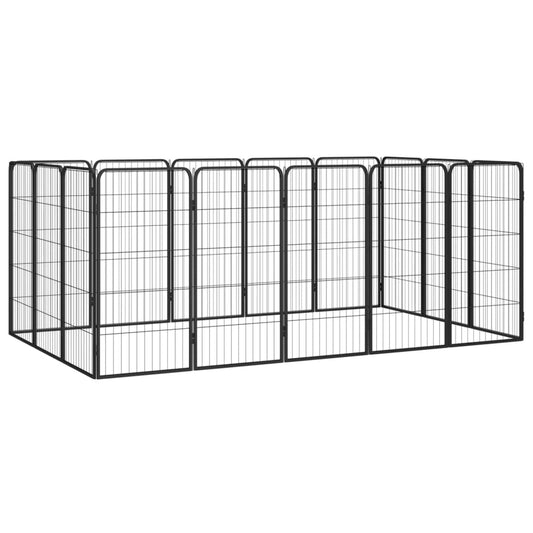 Hondenkennel 16 panelen 50 x 100 cm gepoedercoat staal zwart